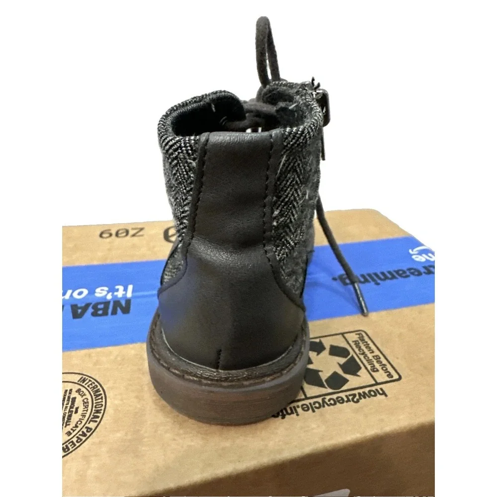 Baby's Zara Toddler Boots Boys Size 24 Gray Color Lace Up Front Zipper On Side